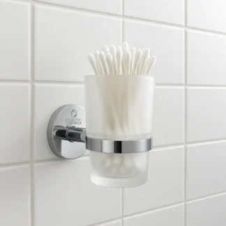 Enzo Rodi “Saphir” Wandbekerhouder met Glas – Massief Messing & Chroom