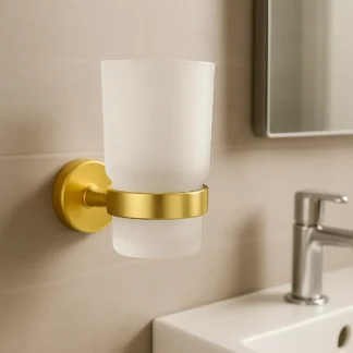 Fackelmann Wandbekerhouder – Goudkleurig met Mat Glas