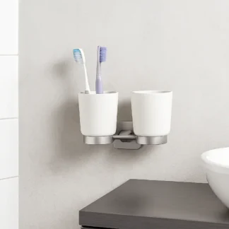 Enzo Rodi “Aloa” Dubbele Wandbekerhouder – Chroom met Mat Glas